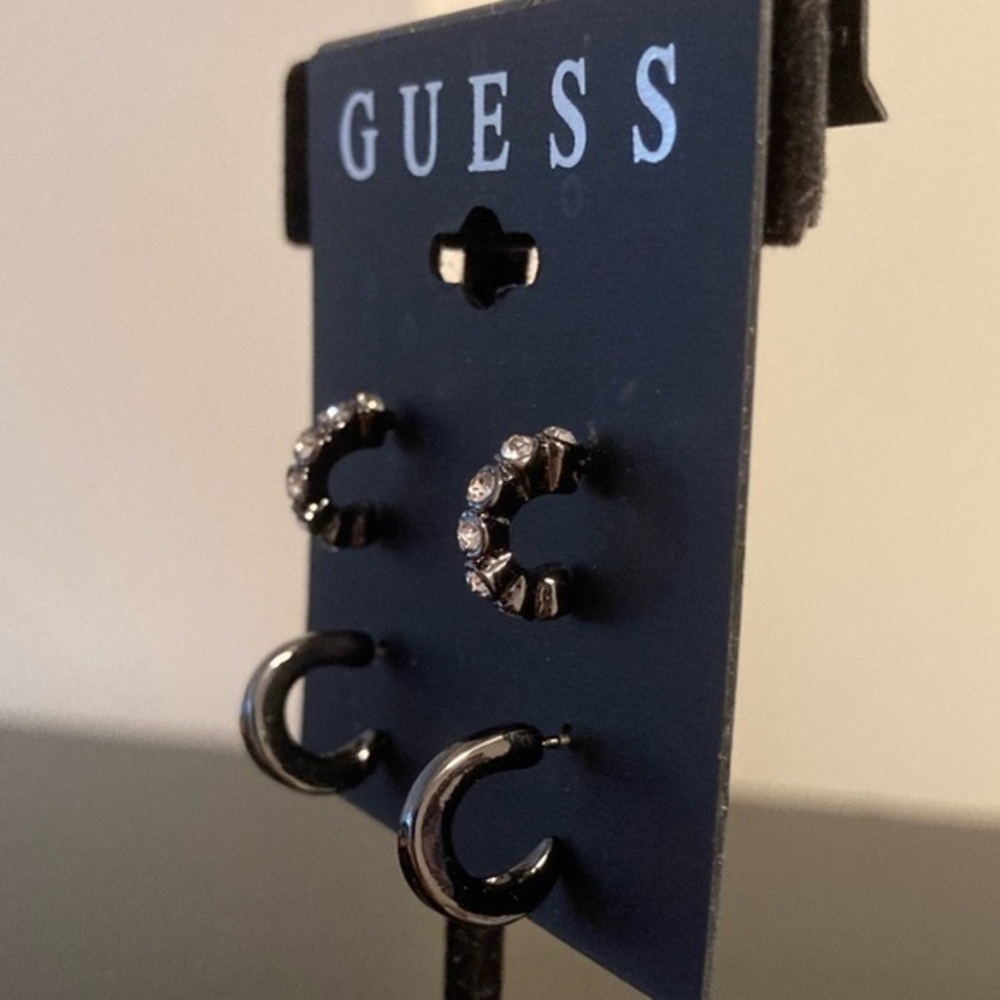 Guess two sets of earrings silver tone and black